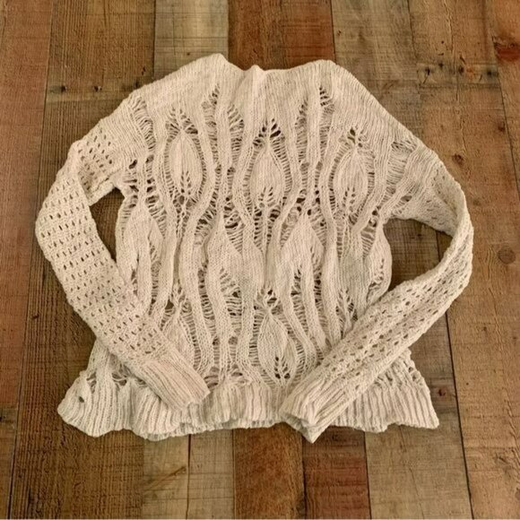 American eagle womens white open weave knit crewneck pullover sweater -s - Picture 6 of 8